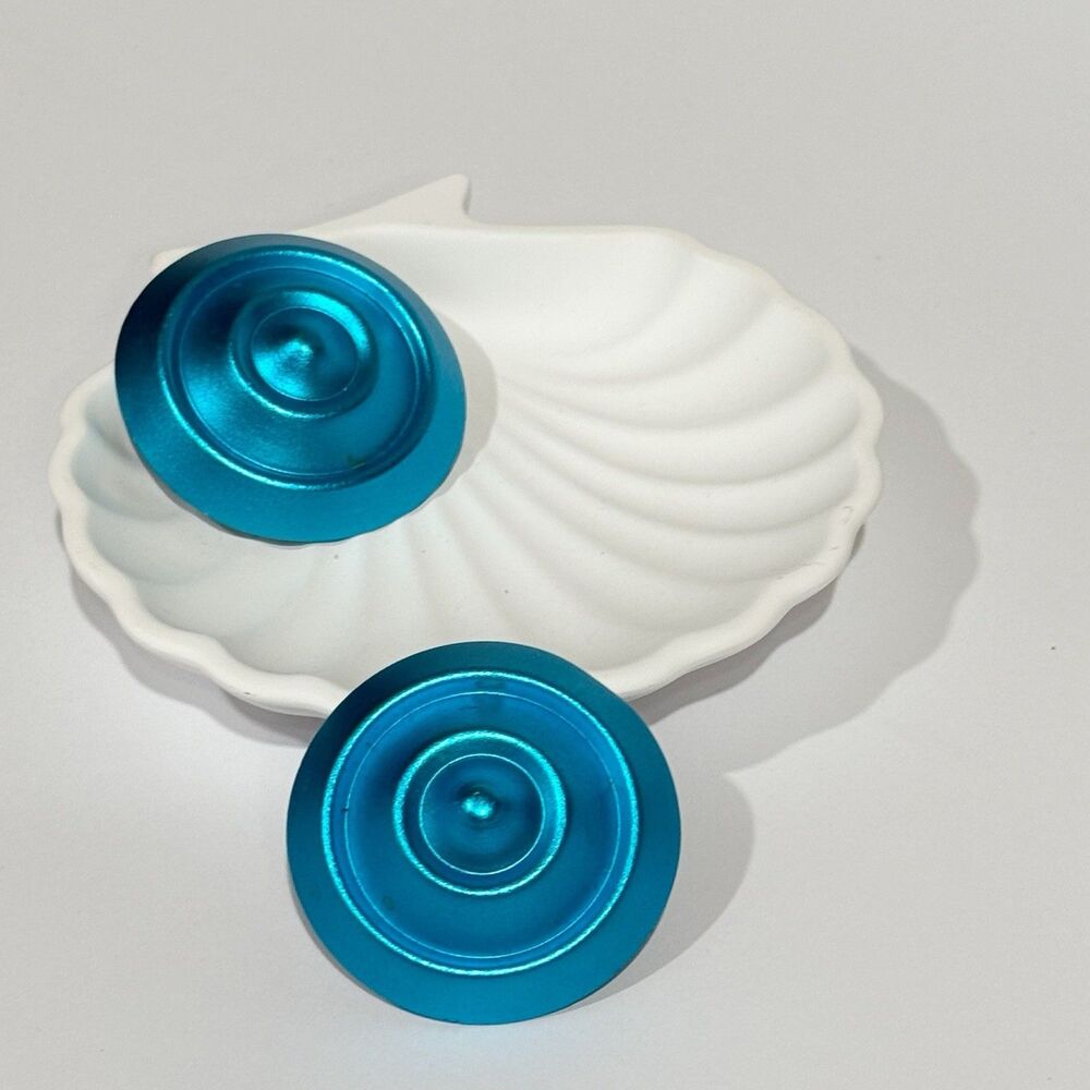 Vintage Large Blue Disc Earrings Statement Round Retro Clip On Bold Mod - Picture 3 of 11